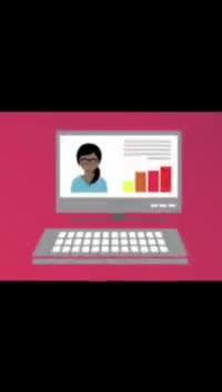 Still from the explainer: an illustrated desktop computer showing a profile and a bar chart